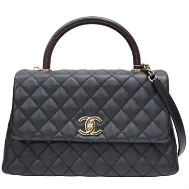 黑色 荔枝紋 菱格紋 牛皮 Coco Handle 29 兩用包 金釦 (無卡)【CHANEL 香奈兒】 A92992
