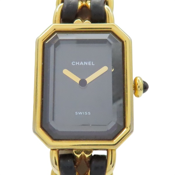 Premiere M 石英腕錶 黑色錶盤 鍍金 皮革錶帶【CHANEL 香奈兒】 H0001