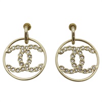 鍍淺金 圓框 LOGO 垂墜 針式耳環【CHANEL 香奈兒】