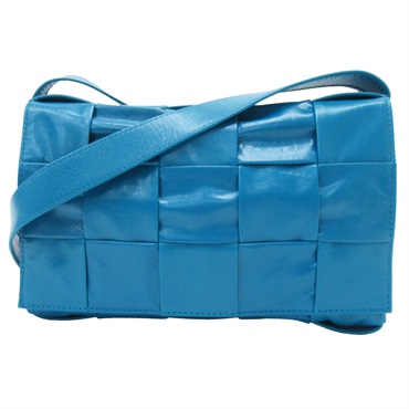 【再降價】藍色 牛皮 編織 CASSETTE 斜背包