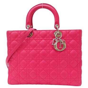 【再降價】桃紅色 羊皮 籐格紋 Lady Dior 兩用包 銀扣 #18-MA-1103