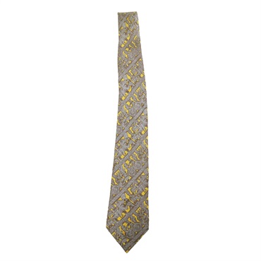 灰色 黃色 絲質 圖騰 領帶