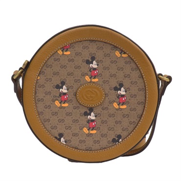 棕色 印花帆布 迪士尼聯名米老鼠 圓形斜背包