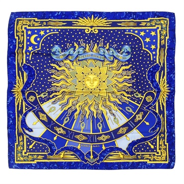 藍色 黃色 絲質 Carpe Diem 方巾 90x90