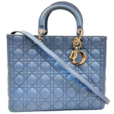 藍色 羊皮 藤格紋 大型 Lady Dior 兩用包