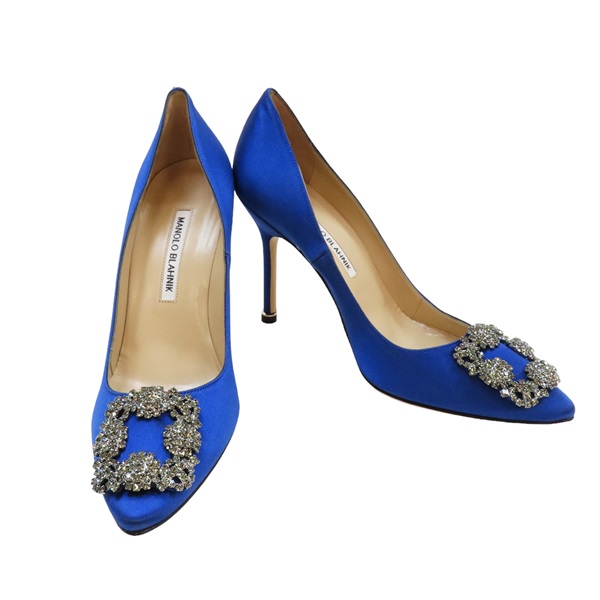 MANOLO BLAHNIK 藍色 亮面絲綢 高跟鞋 37.5號