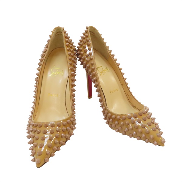 Christian Louboutin 卡其色 漆皮 鉚釘 高跟鞋 #38