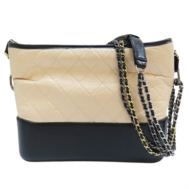 【再降價】米/黑色 牛皮 帶 Gabrielle Hobo 流浪包 帶 肩背包 銀扣 A93824