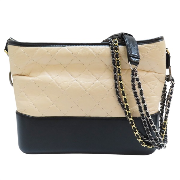 【再降價】米/黑色 牛皮 帶 Gabrielle Hobo 流浪包 帶 肩背包 銀扣 A93824