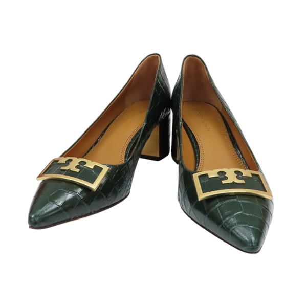 【再降價】綠色 牛皮 鱷魚壓紋 Gigi 高跟鞋 #7M【TORY BURCH 湯麗柏琦】