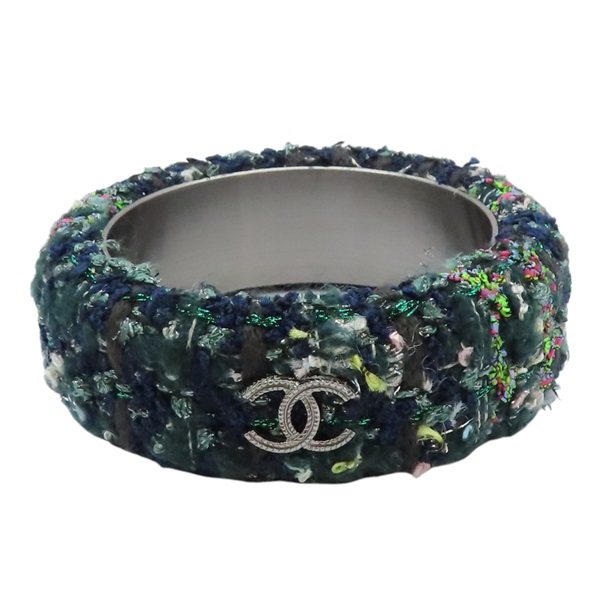 【再降價】綠色毛呢 銀色雙C 寬版手環 XS