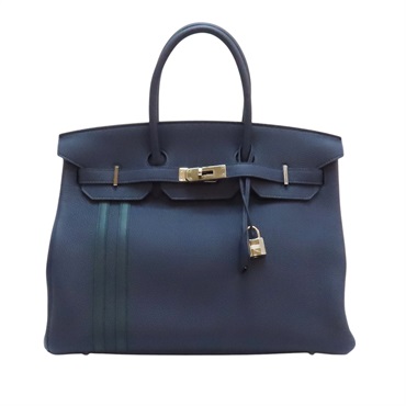 深藍色 綠色 Togo 皮革 Birkin Officier 35 柏金包 手提包 C刻 銀扣 C刻/Bleu Nuit