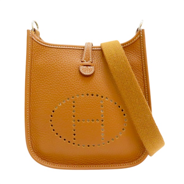 HERMES 金棕色 Taurillon牛皮 Mini Evelyne 16 肩背包