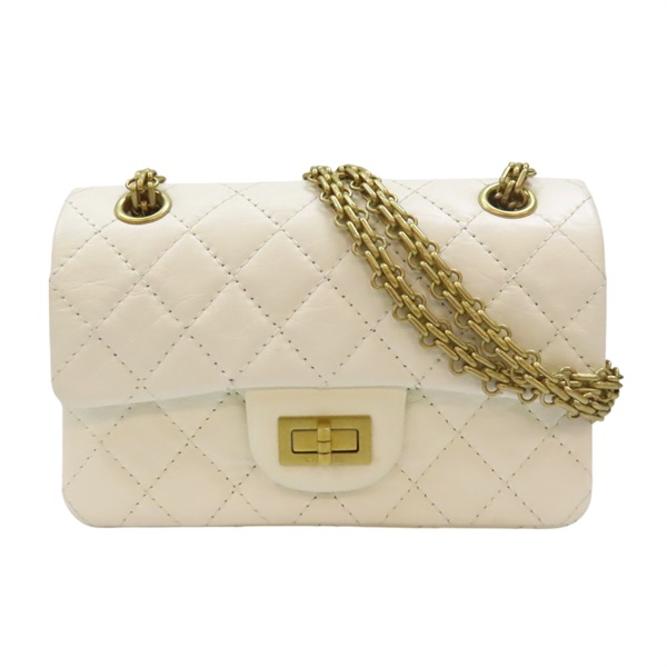 白色 牛皮 菱格紋 2.55方扣 肩背包 金扣 鍊帶 AS0874