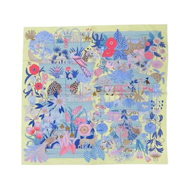 黃色 藍綠色 叢林 Precious Paradise Scarf 90 絲巾