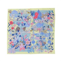 黃色 藍綠色 叢林 絲巾 90x90