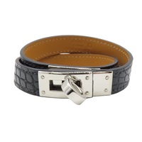 黑色 鱷魚皮 Kelly Bracelet 雙圈手環 □R刻 □R