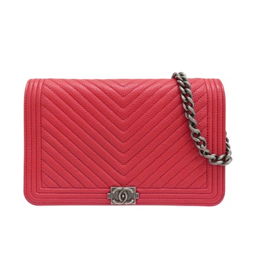 【再降價】紅色 荔枝紋牛皮 BOY WOC 肩背包【CHANEL 香奈兒】 AP1117