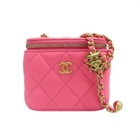 粉色 菱格紋 羊皮 Pearl Crush Mini Vanity Case 鍊帶 肩背包 AP2718