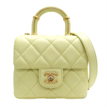 黃色 菱格紋 牛皮 Handle Crush Top Handle 肩背包 AS4035