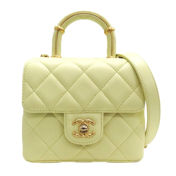 黃色 菱格紋 牛皮 Handle Crush Top Handle 肩背包 AS4035