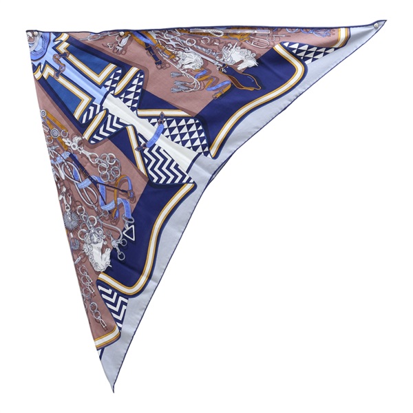 灰/深藍色 喀什米爾 三角巾 圍巾【HERMES 愛馬仕】