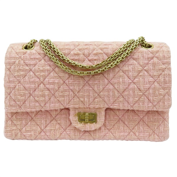 【再降價】粉色 花呢絨 2.55 鍊帶 肩背包 金扣【CHANEL 香奈兒】