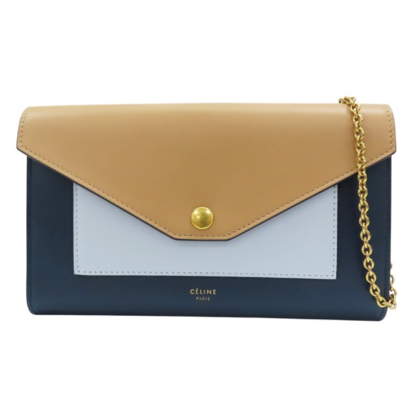 【再降價】駝色/藍色 牛皮 Pocket Envelope Clutch 肩背包【CELINE 賽琳】