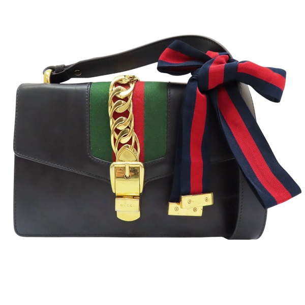 【再降價】黑色 牛皮 Sylvie 肩背包【GUCCI 古馳】 421882