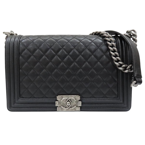 黑色 牛皮 菱格紋 荔枝紋 Boy 28 鍊帶 肩背包 銀扣 A92193