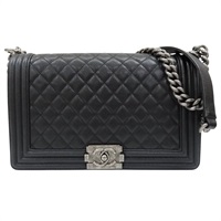 黑色 牛皮 菱格紋 荔枝紋 Boy 28 鍊帶 肩背包 銀扣 A92193