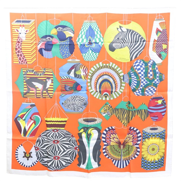 橘色 絲綢 方巾 90*90