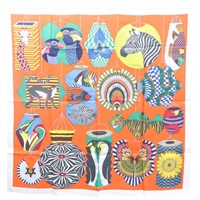 橘色 絲綢 方巾 90*90