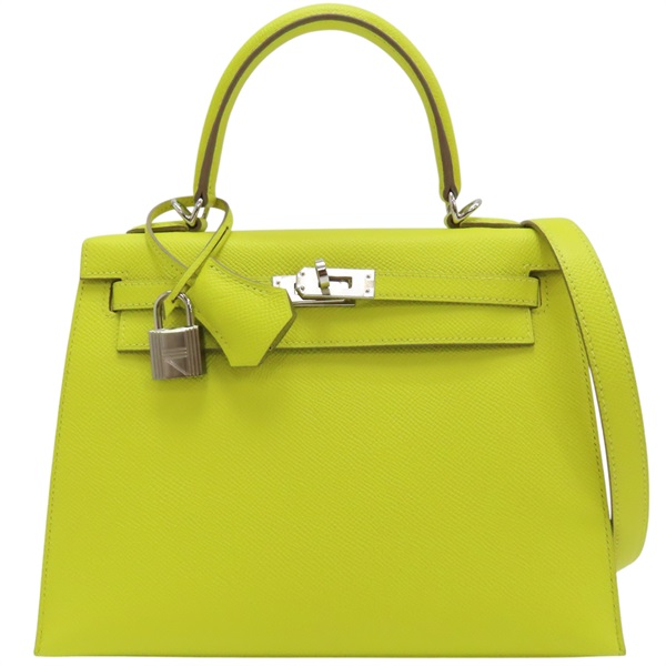 萊姆色 Epsom牛皮 Kelly 25 凱莉包 两用包 U刻 銀扣【HERMES 愛馬仕】 U刻/Lime