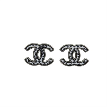 銀色 合金 CC LOGO 四葉草印花 耳環
