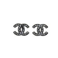 銀色 合金 CC LOGO 四葉草印花 耳環【CHANEL 香奈兒】