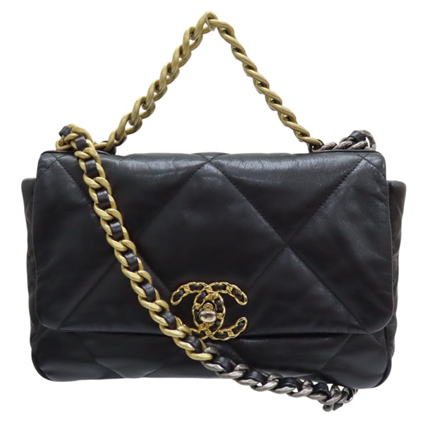 【再降價】黑色 菱格紋 皮革 19 鍊帶 兩用包 無卡【CHANEL 香奈兒】 AS1160