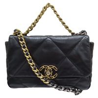 【再降價】黑色 菱格紋 皮革 19 鍊帶 兩用包 無卡【CHANEL 香奈兒】 AS1160