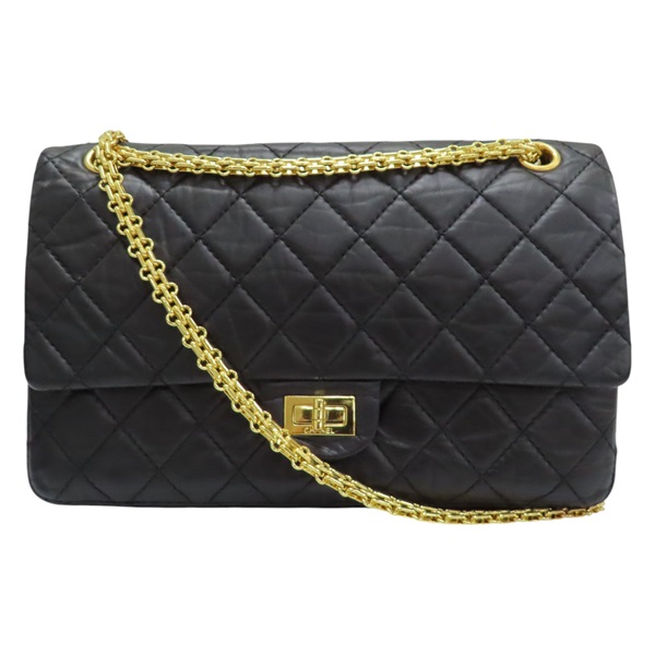 黑色 菱格紋 皮革 2.55 鍊帶 肩背包 無卡 A37587