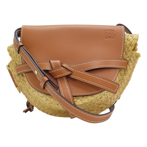 棕色 皮革 米色 草編 Gate 肩背包
