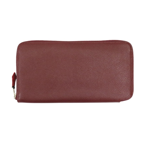 【再降價】深紅色 Epsom牛皮 Silk'In Classique 拉鍊 長夾 T刻 銀扣【HERMES 愛馬仕】 T