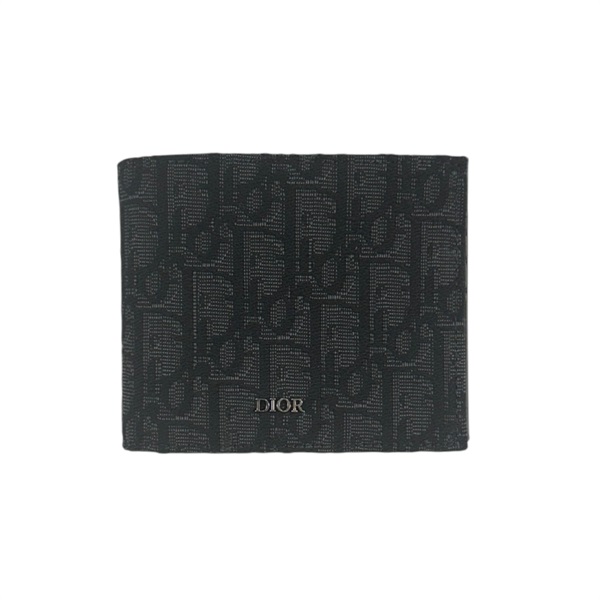 黑色 緹花帆布 Oblique 雙折 短夾 2OBH027YSE