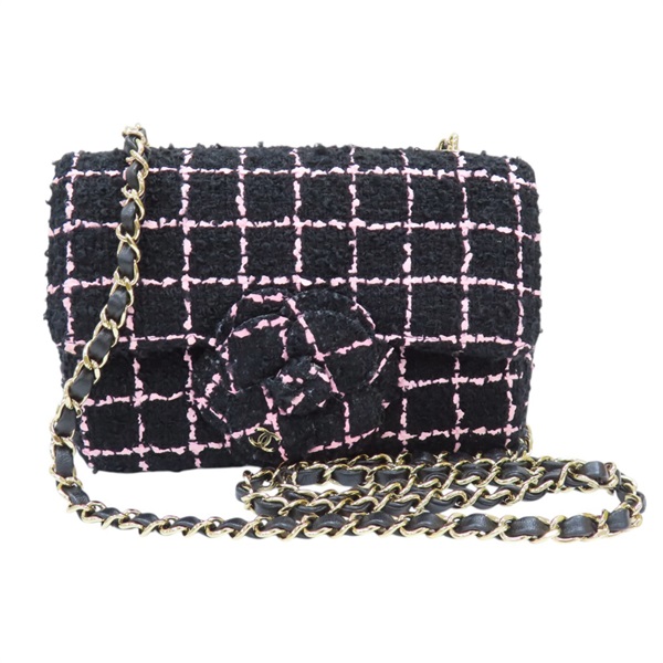 黑色 山茶花 斜紋軟呢 鍊帶 肩背包 AS4388