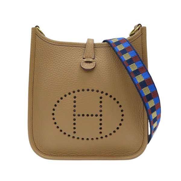 棕色 Tourillon牛皮 Mini Evelyne 肩背包 U刻 金扣【HERMES 愛馬仕】 Chai/GHW/U