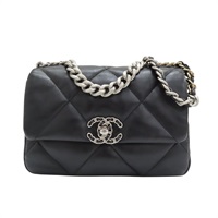 黑色 羊皮 Chanel 19 口蓋包 鍊帶 肩背包 AS1160