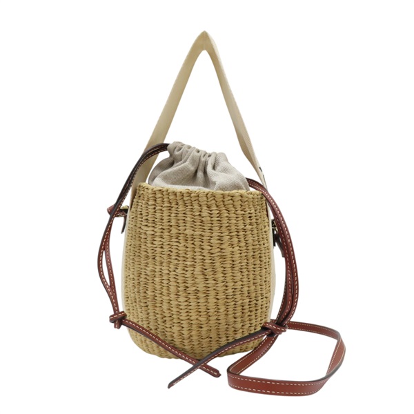 米色 天然纖維/帆布 棕色牛皮 Small Woody basket 兩用包