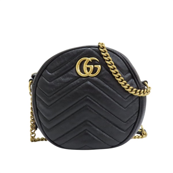 黑色牛皮 Marmont 鍊帶肩背包 圓餅包