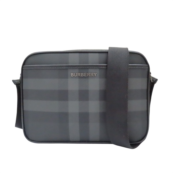 灰色 格紋帆布 黑色皮革 肩背包 斜背包【BURBERRY 巴寶莉】 8068588