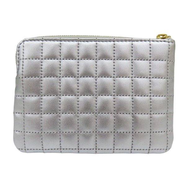 銀色 皮革 拉鍊 短夾