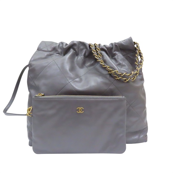 灰色 亮面小牛皮 CHANEL 22 SMAIL 鍊帶肩背包 AS3260